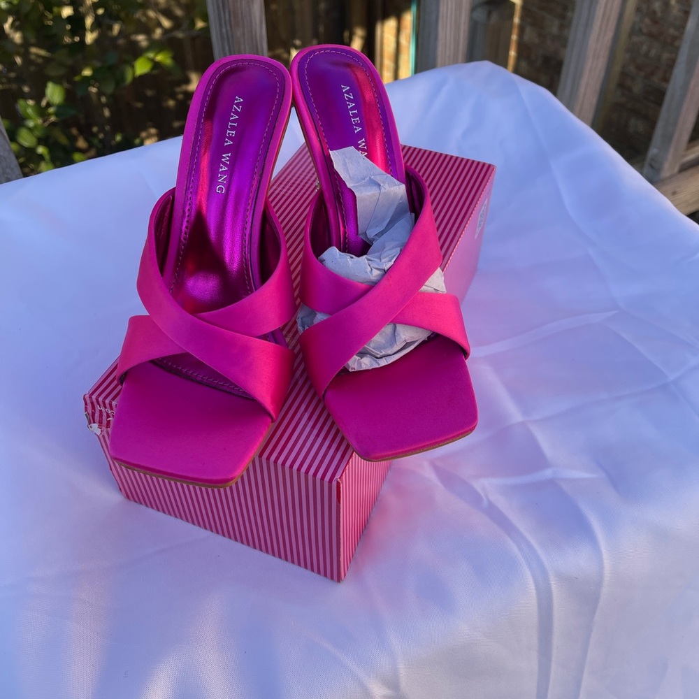 Callie Pink: Satin Bling Stiletto Mule Heel 6